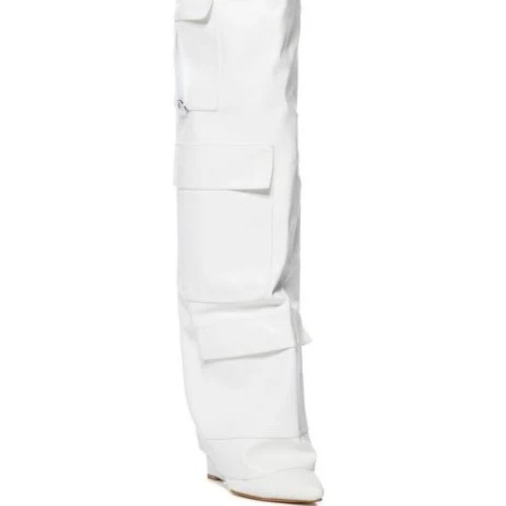 Callie Lives Alexia Azalea Wang White Fold-Over Wedge Heel Boot 8 8.5 - Picture 3 of 6